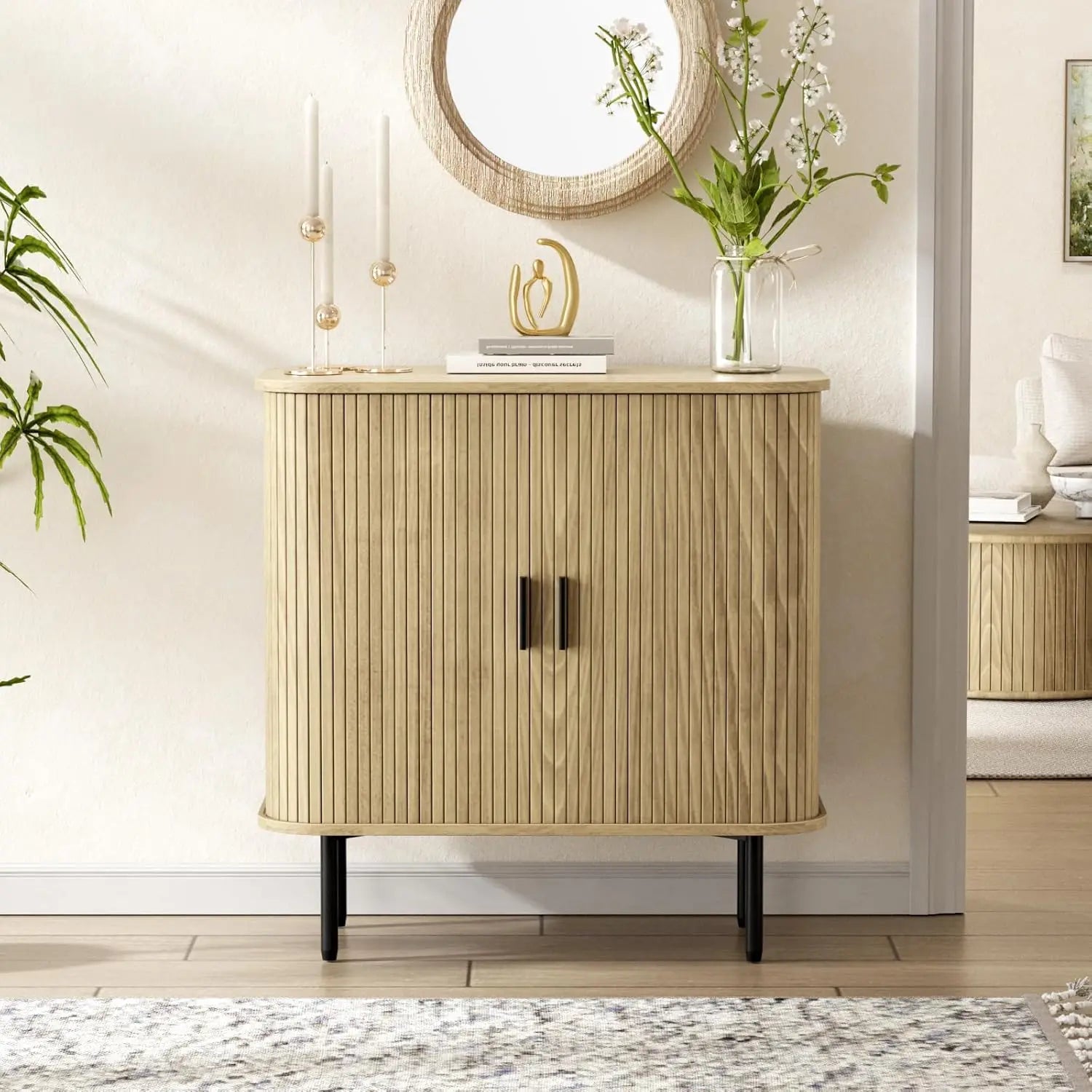 Fluted Sideboard With Rounded Fluted Buffet Sideboard Cabinet with Curvy Edge & Sliding Door – THE ...